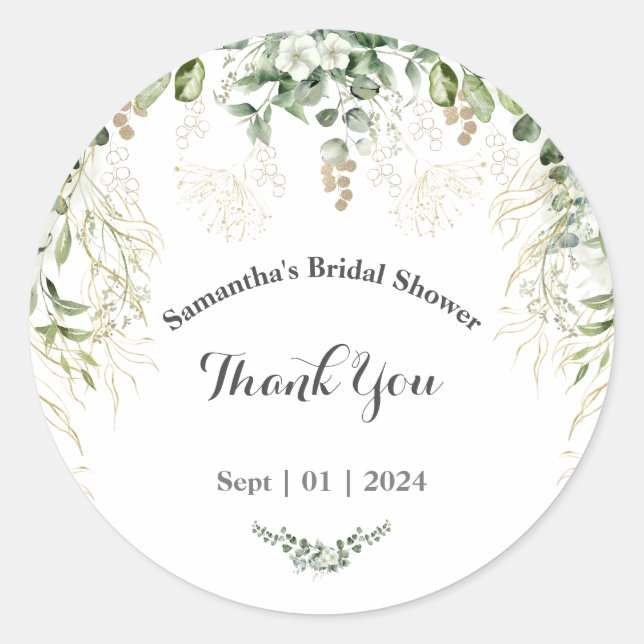 Whispers of Nature: Botanical Bliss Bridal Shower Classic Round Sticker (Front)