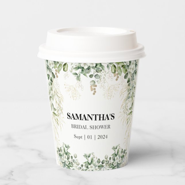 Whispers of Nature: Botanical Bliss Bridal Shower Paper Cups (Front)
