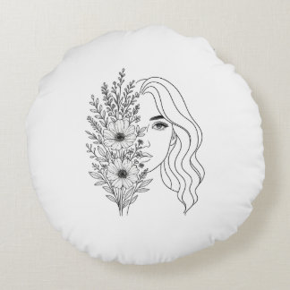Whispers of Nature – Feminine Beauty in Bloom Round Cushion