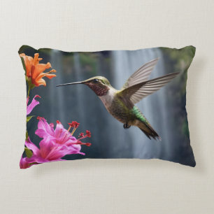 "Whispers of Nature: Hummingbird, Waterfall Decorative Cushion