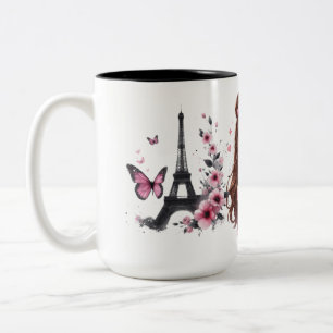 Whispers of Paris Petals Over the Eiffel A Butterf Two-Tone Coffee Mug