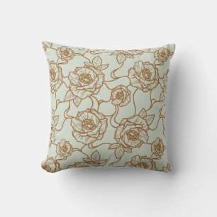 Whispers of Rose, Elegant Line Art Floral Pattern Cushion