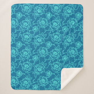 Whispers of Rose, Elegant Line Art Floral Pattern Sherpa Blanket