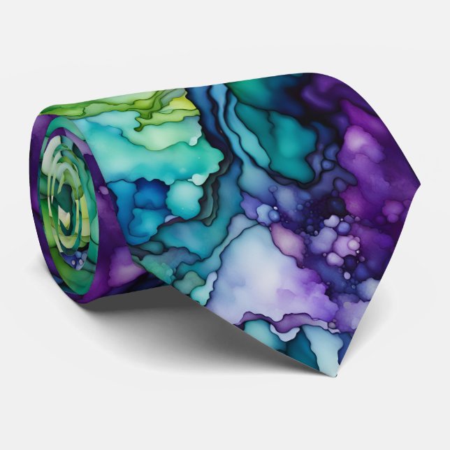 Whispers of Silk Dreamy Organic Shapes Green Blue  Tie (Rolled)