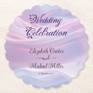 Whispers of Silk: Dreamy Pastel Waves Pink Blue Paper Coaster