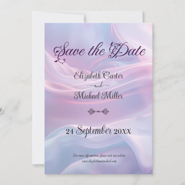 Whispers of Silk: Dreamy Pastel Waves Pink Blue  Save The Date (Front)