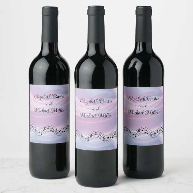 Whispers of Silk: Dreamy Pastel Waves Pink Blue  Wine Label (Bottles)