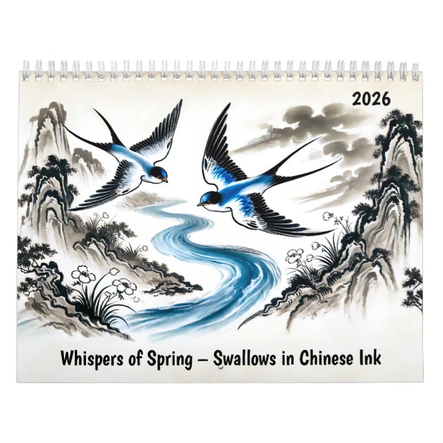 Whispers of Spring – Swallows in Chinese Ink Calendar (Cover)