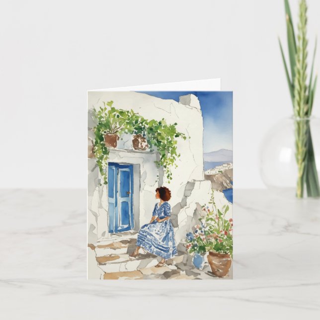 Whispers of the Aegean Watercolor Stationery Card (Front)