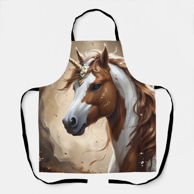 Whispers Of The Brown And White Fantasy Unicorn, Apron (Front)