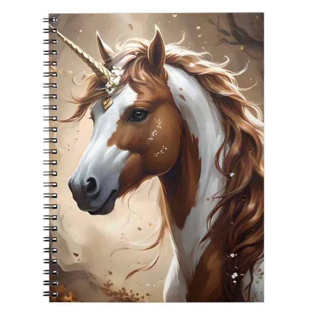 Whispers Of The Brown And White Fantasy Unicorn, Notebook (Front)