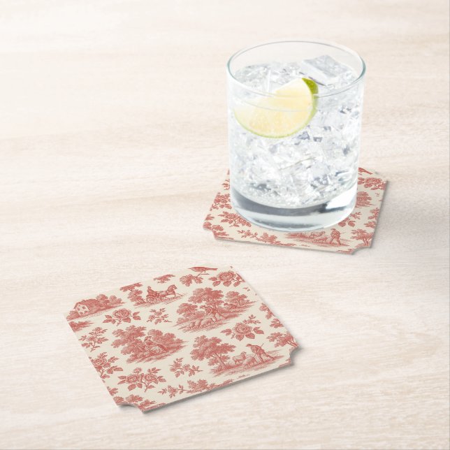 Whispers of the Countryside – Red Toile Paper Coas Paper Coaster (Insitu)