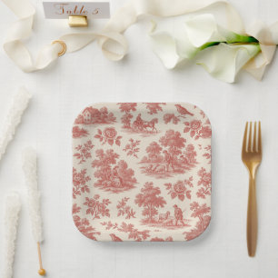 Whispers of the Countryside – Red Toile Paper Plat Plate