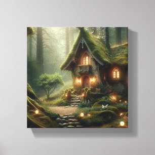 Whispers of the Enchanted Glen: The Fairy's Cottag Canvas Print