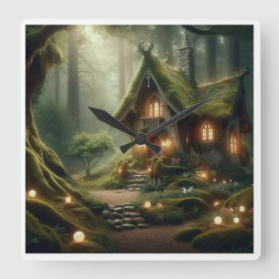 Whispers of the Enchanted Glen: The Fairy's Cottag Square Wall Clock