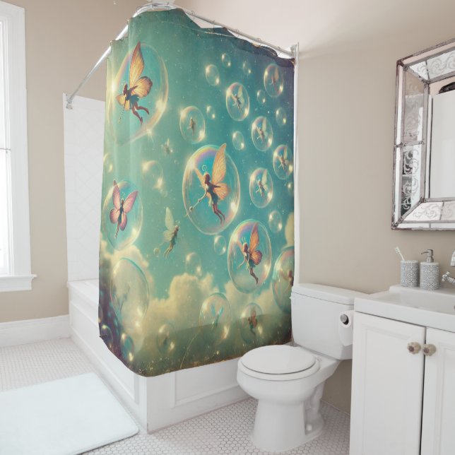 Whispers of the Floating Fae – Surreal Fantasy Art Shower Curtain (In Situ)