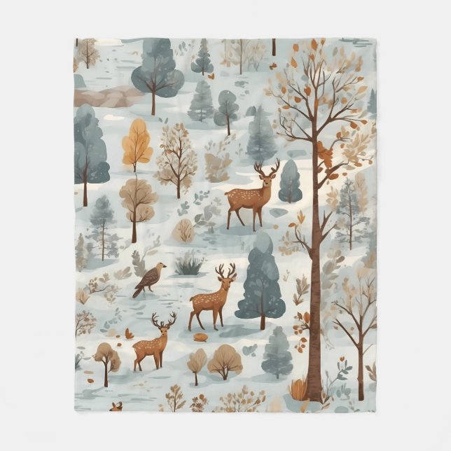 Whispers of the Forest: A Woodland Sketch Fleece Blanket (Front)