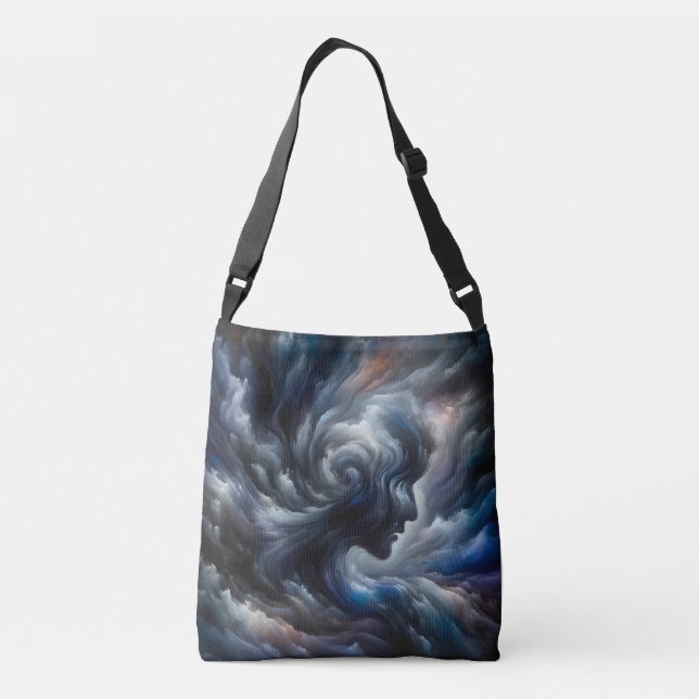 Whispers of the Storm Abstract Face in the Clouds Crossbody Bag (Back)
