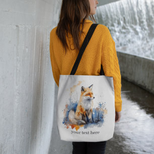 Whispers of the Wild Fox in Watercolor, custom Tote Bag