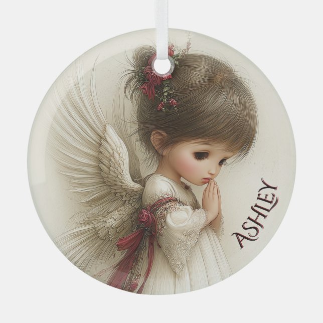 Whispers of Winter – Fairy Child with Cardinal  Glass Tree Decoration (Front)