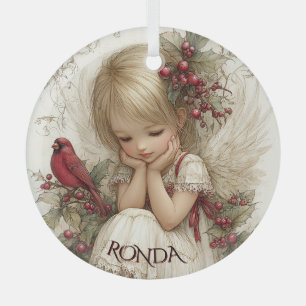 Whispers of Winter – Fairy Child with Cardinal  Glass Tree Decoration