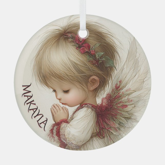 Whispers of Winter – Fairy Child with Cardinal  Glass Tree Decoration (Front)