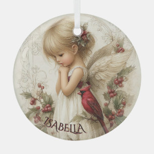 Whispers of Winter – Fairy Child with Cardinal Glass Tree Decoration