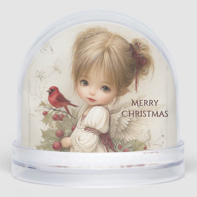 Whispers of Winter – Fairy Child with Cardinal  Snowglobe (Front)