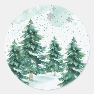 Whispers of Winter – Snowy Tree Circle Art Classic Round Sticker