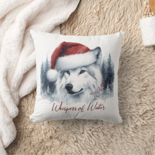 Whispers of Winter - Watercolor Wolf in Santa Hat Cushion