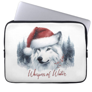 Whispers of Winter - Watercolor Wolf in Santa Hat Laptop Sleeve