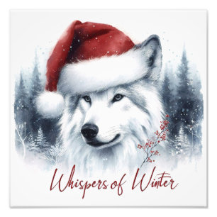 Whispers of Winter - Watercolor Wolf in Santa Hat Photo Print