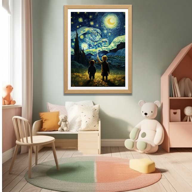 Whispers of Wonder: Children Beneath Starry Night  Poster (Creator Uploaded)