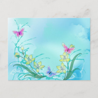 Whispy blue with butterflies postcard