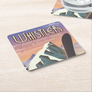 Whistler British Columbia snowboarding poster Square Paper Coaster