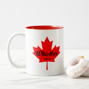 Whistler Canada 1975 Red Maple Leaf Colour Two-Tone Coffee Mug