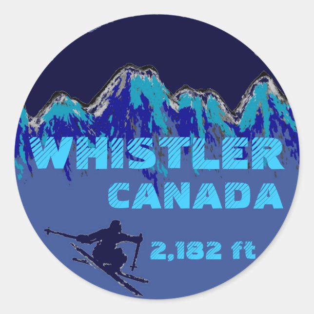 Whistler Canada blue ski art stickers (Front)