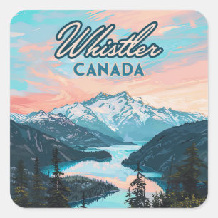 Whistler Canada British Columbia Ski Resort Retro Square Sticker