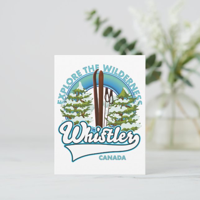 Whistler Canada,explore the wilderness, ski logo Postcard (Standing Front)