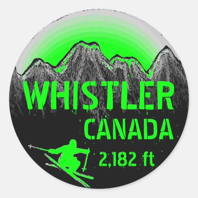 Whistler Canada green ski art stickers (Front)