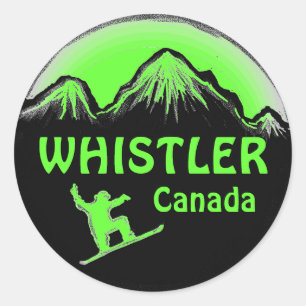 Whistler Canada green snowboarder stickers