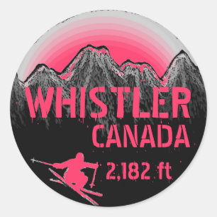 Whistler Canada pink ski art stickers