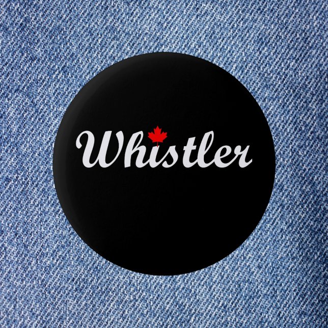 Whistler Canada Script Text Maple Leaf Dark 6 Cm Round Badge (Creator Uploaded)