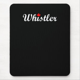 Whistler Canada Script Text Maple Leaf Dark Mouse Mat