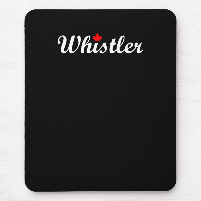 Whistler Canada Script Text Maple Leaf Dark Mouse Mat (Front)