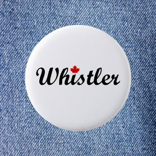 Whistler Canada Script Text Small Maple Leaf 6 Cm Round Badge