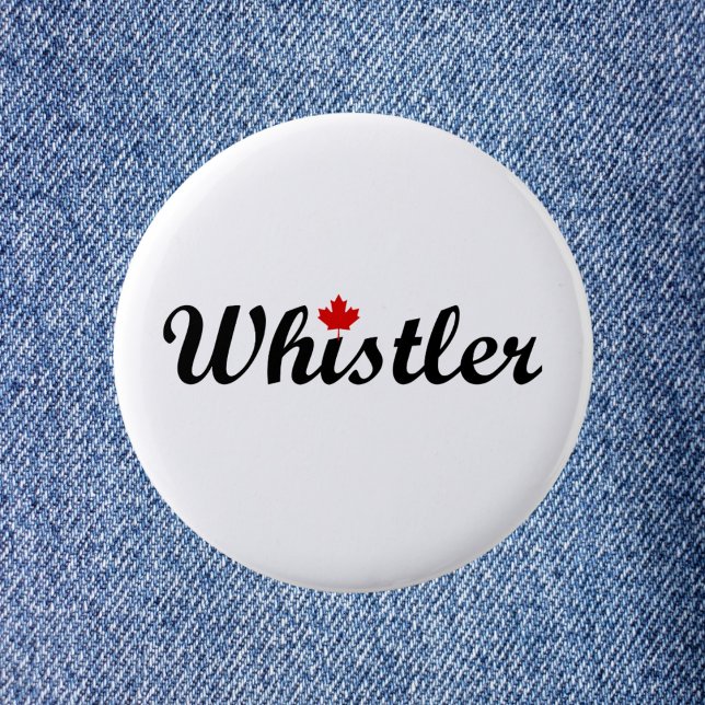 Whistler Canada Script Text Small Maple Leaf 6 Cm Round Badge (Creator Uploaded)