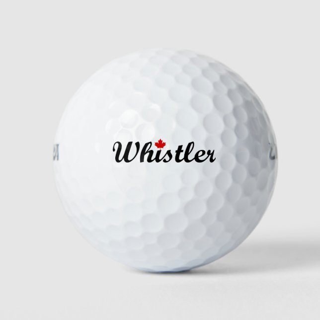 Whistler Canada Script Text Small Maple Leaf Golf Balls (Front)