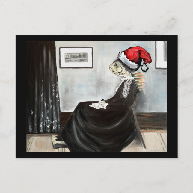 Whistler's Mother as a Fish with a Santa Hat Holiday Postcard (Front)