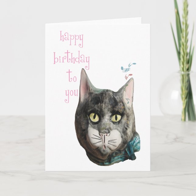 Whistling Cat Happy Birthday Card (Front)